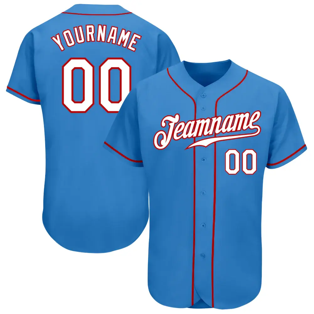 Custom Powder Blue Baseball Jersey with White-Red