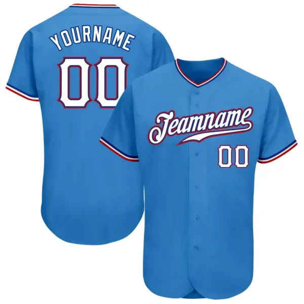 Custom Powder Blue Baseball Jersey with White-Red
