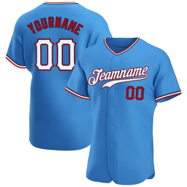Custom Powder Blue Baseball Jersey with White-Red