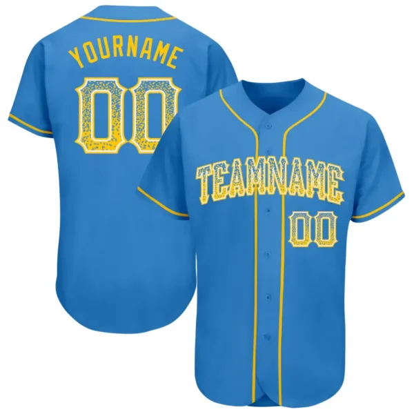 Custom Powder Blue Drift Fashion Baseball Jersey with Gold-White