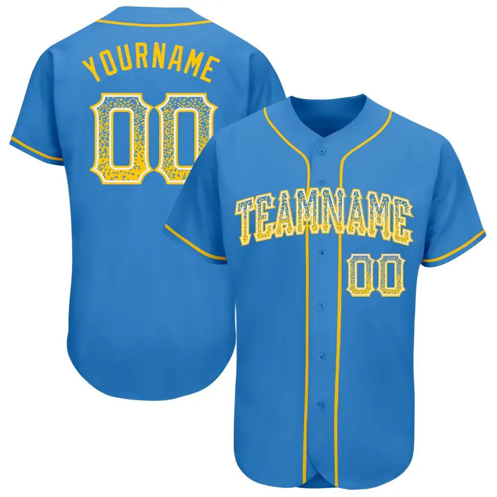 Custom Powder Blue Drift Fashion Baseball Jersey with Gold-White