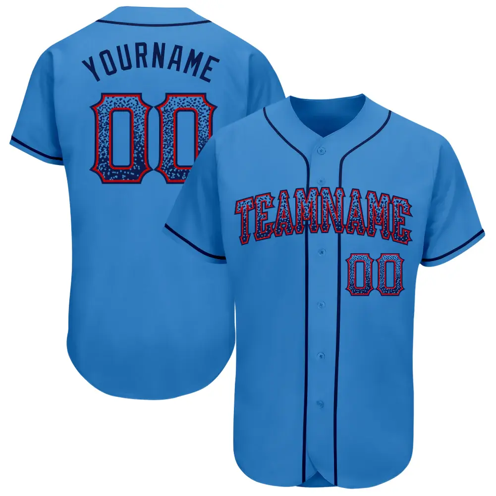 Custom Powder Blue Drift Fashion Baseball Jersey with Navy-Red