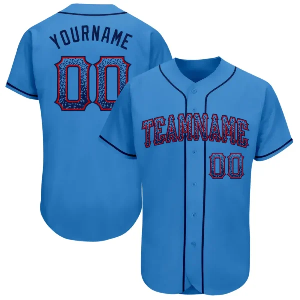 Custom Powder Blue Drift Fashion Baseball Jersey with Navy-Red