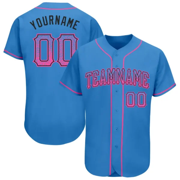 Custom Powder Blue Drift Fashion Baseball Jersey with Pink-Black