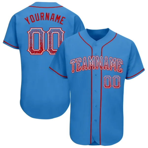 Custom Powder Blue Drift Fashion Baseball Jersey with Red-White