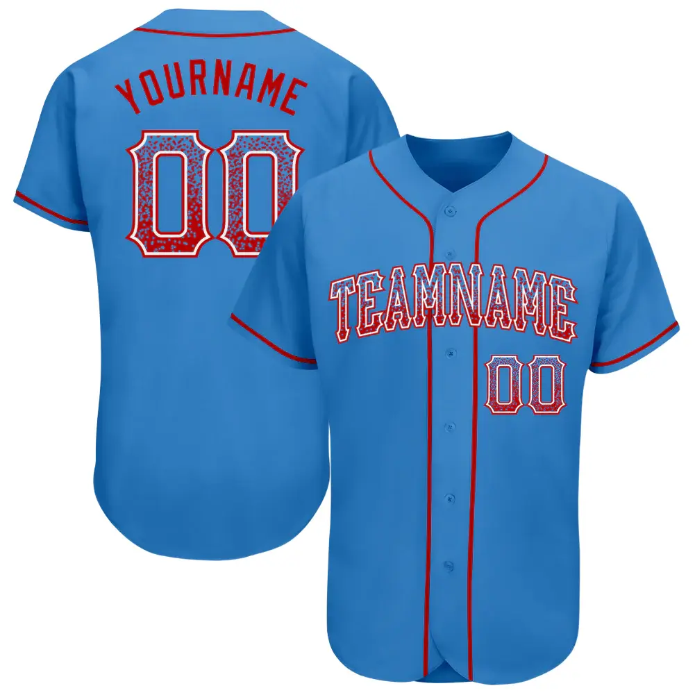 Custom Powder Blue Drift Fashion Baseball Jersey with Red-White