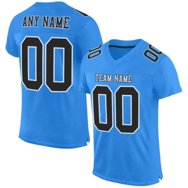 Custom Powder Blue Mesh Football Jersey with Black-White