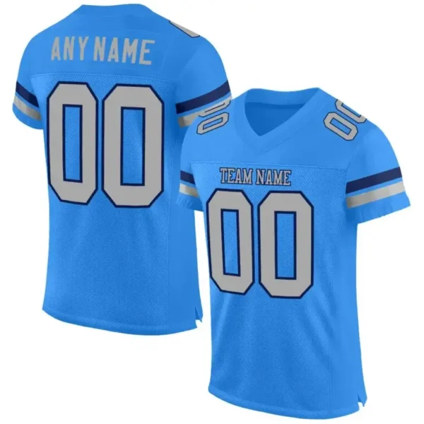 Custom Powder Blue Mesh Football Jersey with Gray-Navy