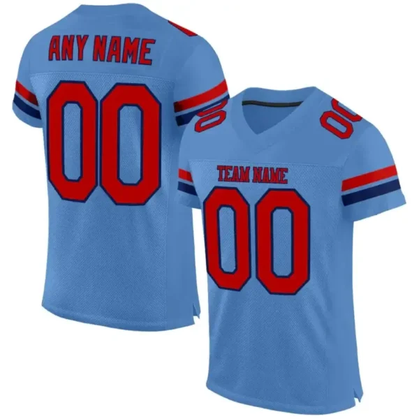 Custom Powder Blue Mesh Football Jersey with Red-Navy