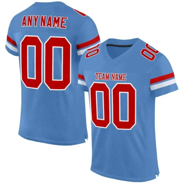 Custom Powder Blue Mesh Football Jersey with Red-White