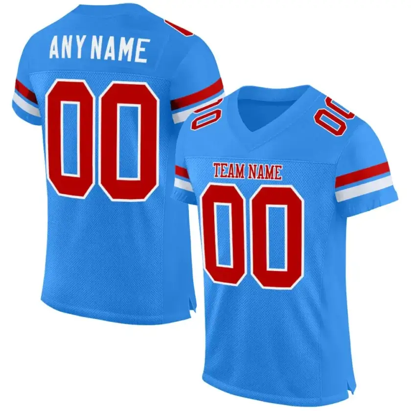 Custom Powder Blue Mesh Football Jersey with Red-White