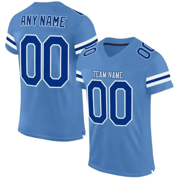 Custom Powder Blue Mesh Football Jersey with Royal-White