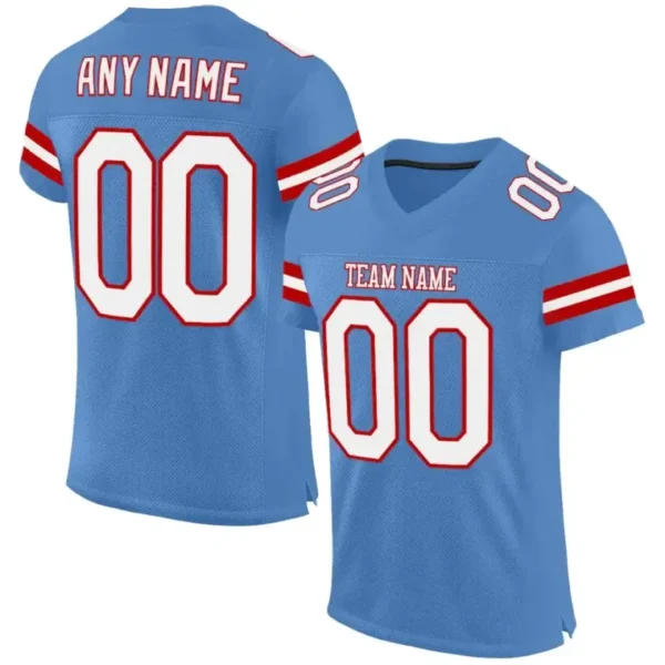Custom Powder Blue Mesh Football Jersey with White-Red