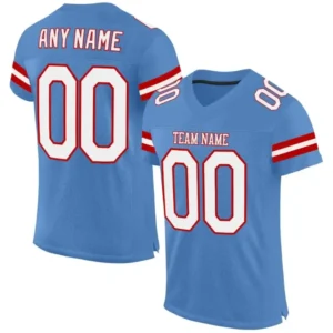 Custom Powder Blue Mesh Football Jersey with White-Red