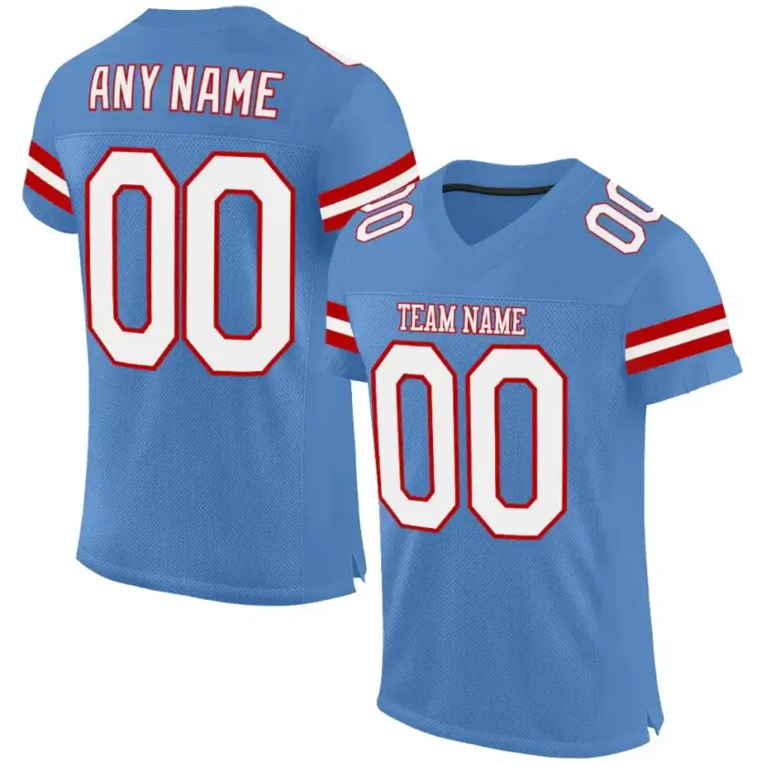 Custom Powder Blue Mesh Football Jersey with White-Red