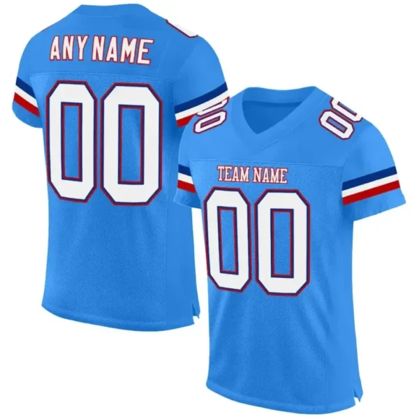 Custom Powder Blue Mesh Football Jersey with White-Red
