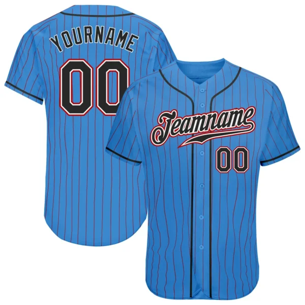 Custom Powder Blue Pinstripe Baseball Jersey with Black-White