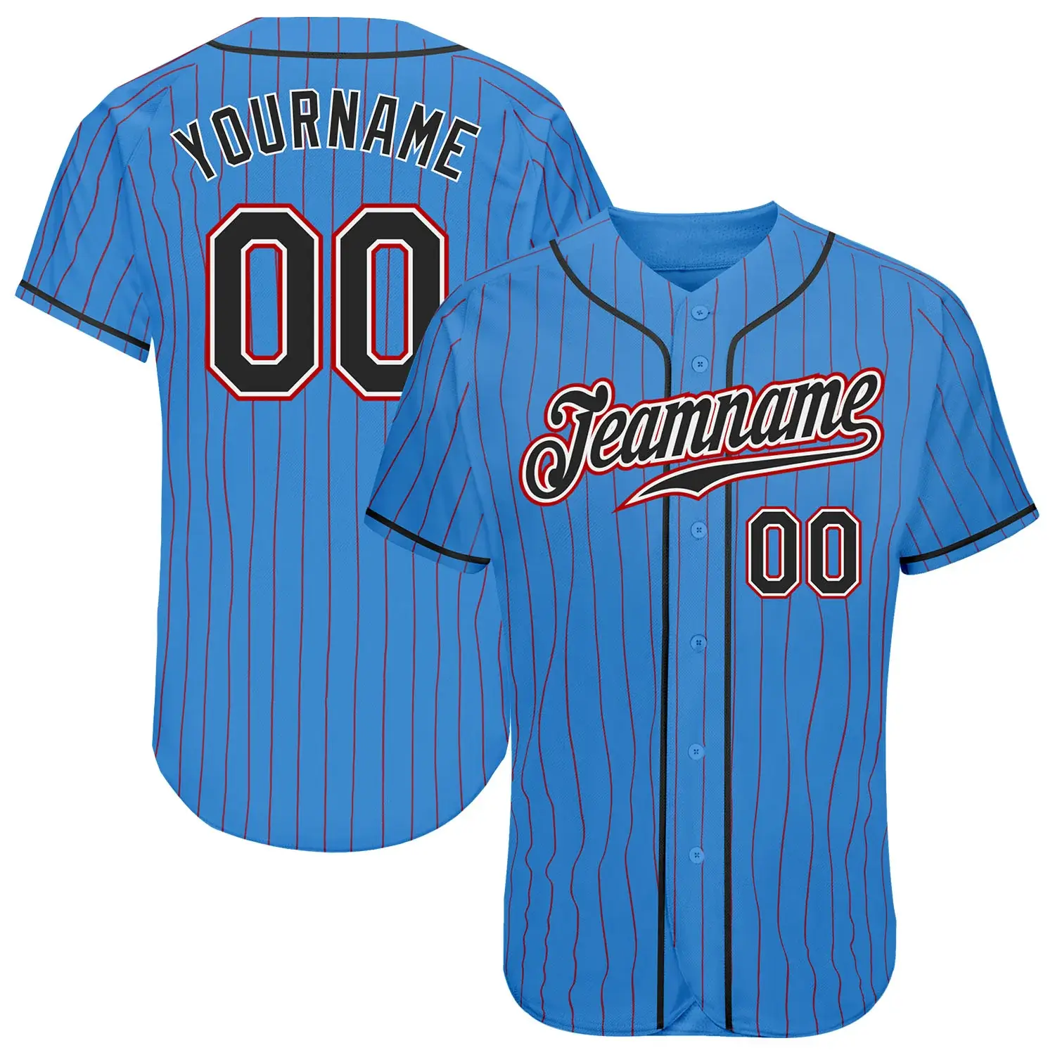 Custom Powder Blue Pinstripe Baseball Jersey with Black-White