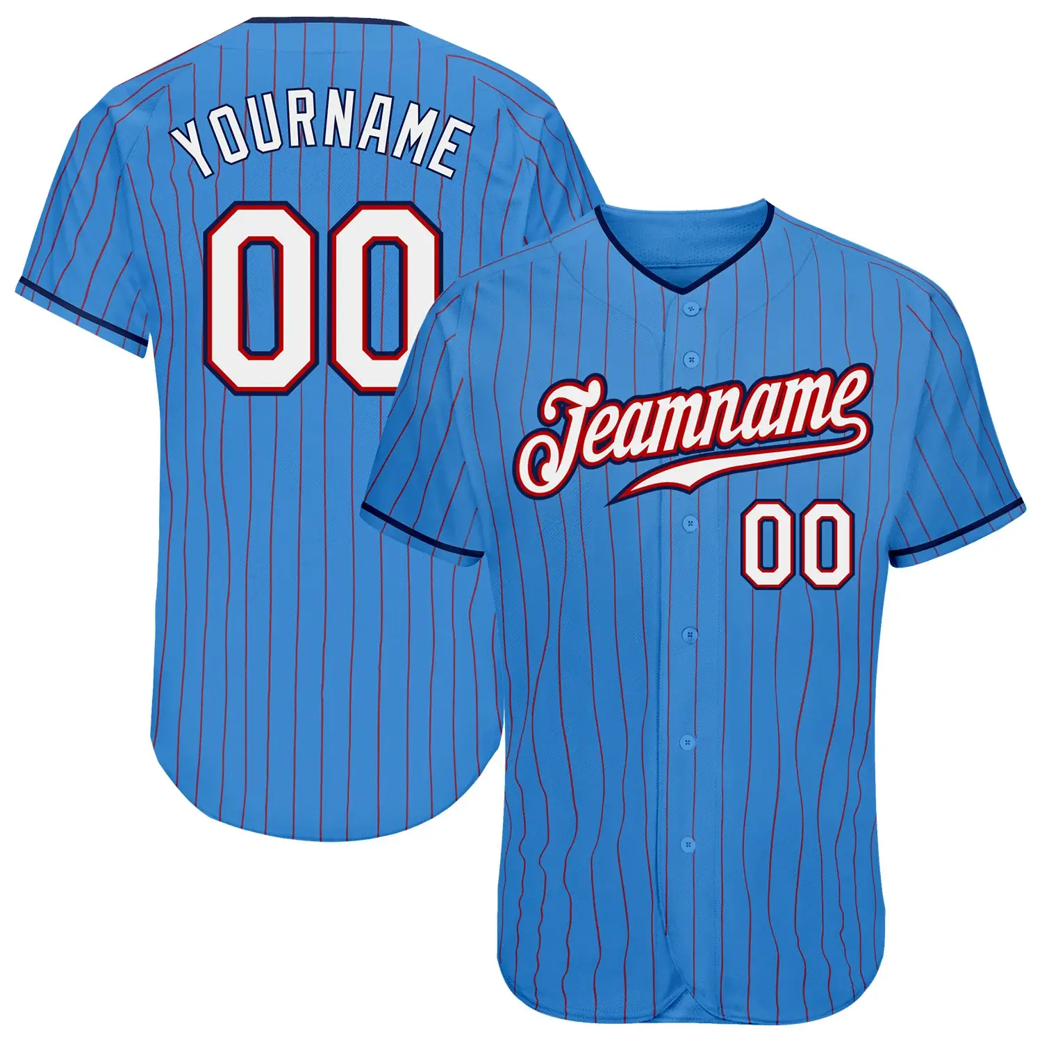 Custom Powder Blue Pinstripe Baseball Jersey with White-Navy