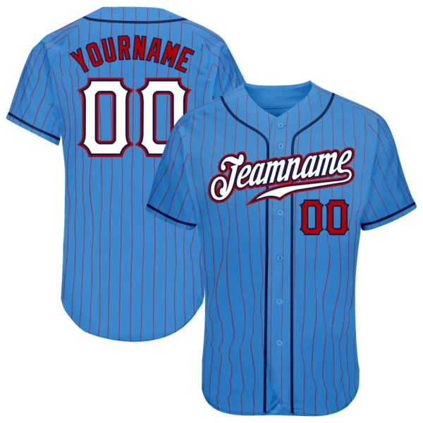 Custom Powder Blue Pinstripe Baseball Jersey with White-Navy