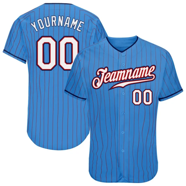 Custom Powder Blue Pinstripe Baseball Jersey with White-Navy