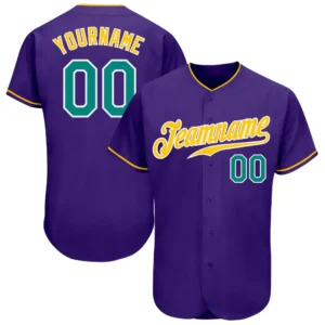 Custom Purple Baseball Jersey with Aqua-Gold