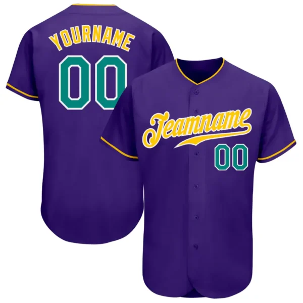 Custom Purple Baseball Jersey with Aqua-Gold