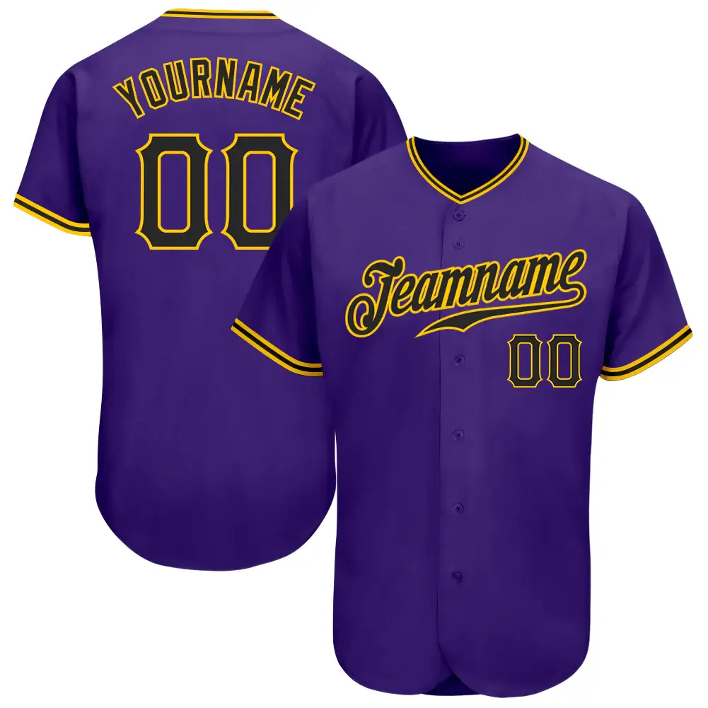 Custom Purple Baseball Jersey with Black-Gold