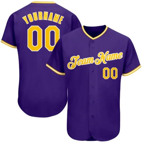 Custom Purple Baseball Jersey with Gold-White