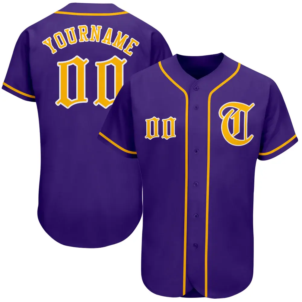 Custom Purple Baseball Jersey with Gold-White