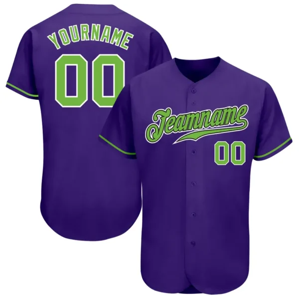 Custom Purple Baseball Jersey with Neon Green-White