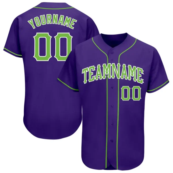 Custom Purple Baseball Jersey with Neon Green-White