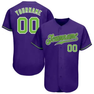 Custom Purple Baseball Jersey with Neon Green-White