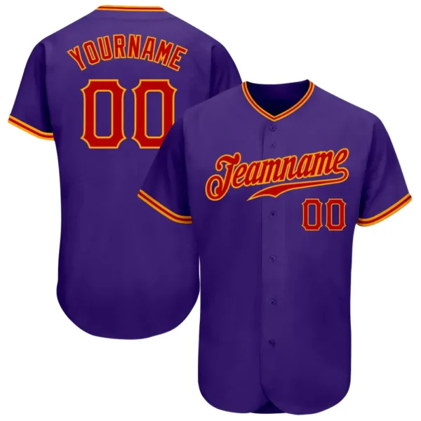 Custom Purple Baseball Jersey with Red-Gold