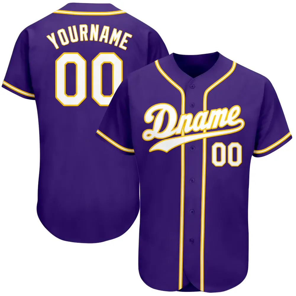 Custom Purple Baseball Jersey with White-Gold