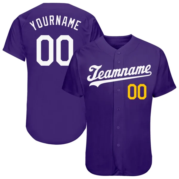 Custom Purple Baseball Jersey with White-Gold