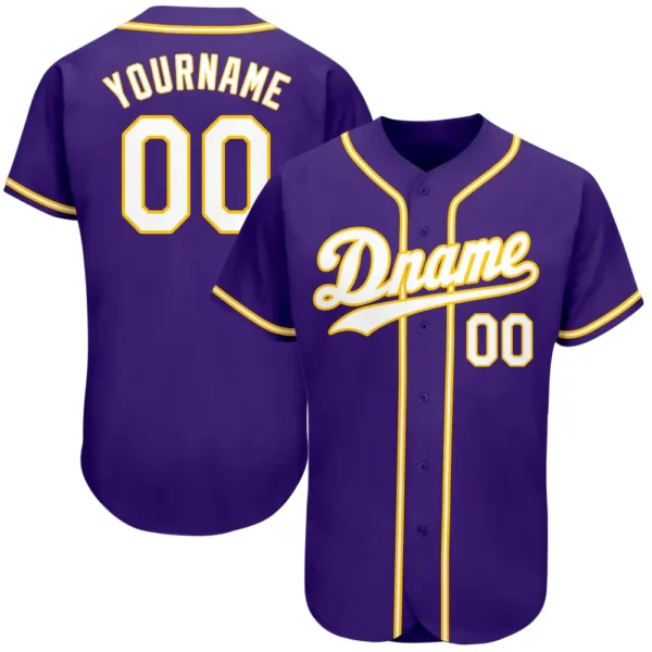 Custom Purple Baseball Jersey with White-Gold
