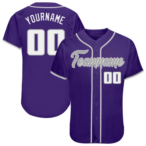 Custom Purple Baseball Jersey with White-Gray