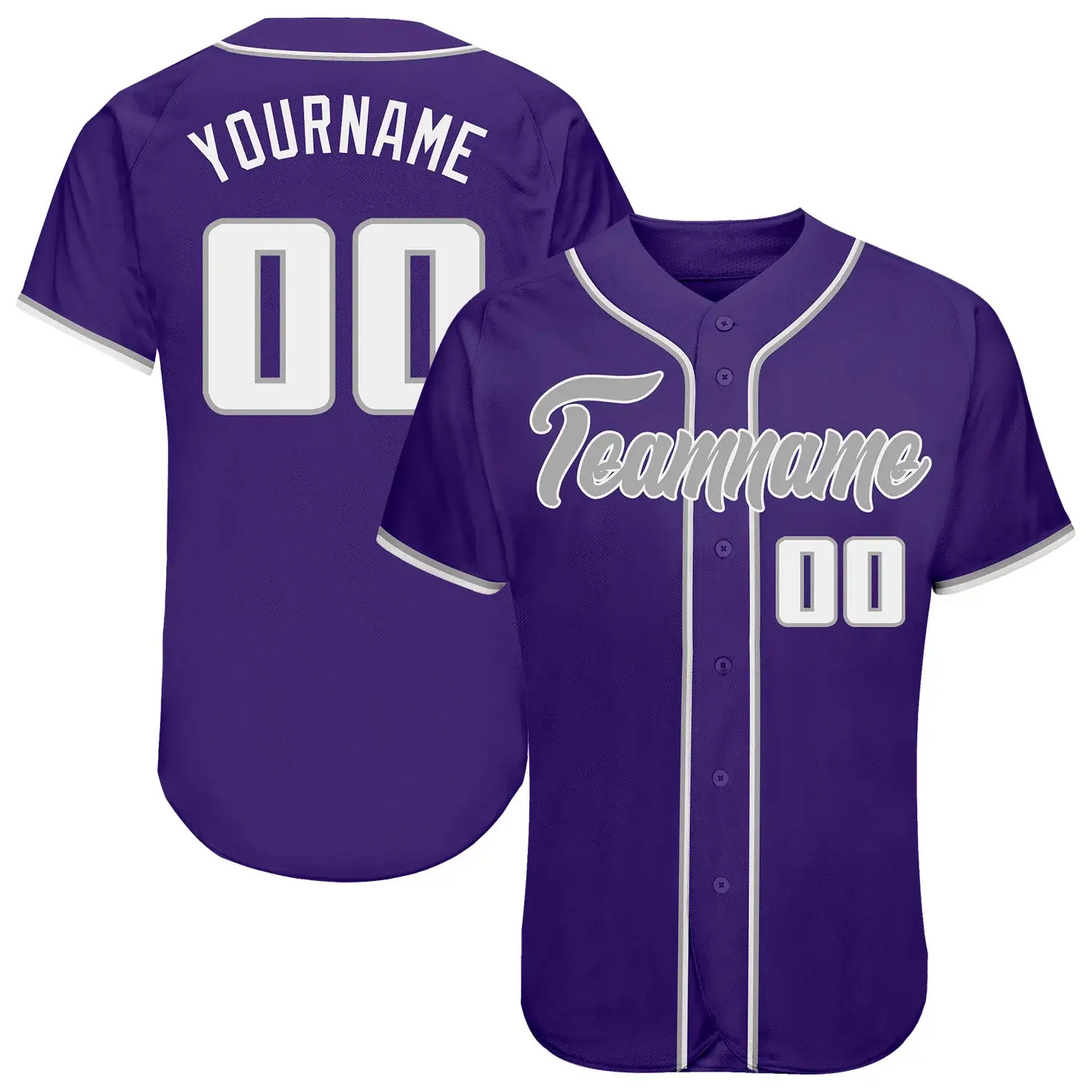 Custom Purple Baseball Jersey with White-Gray