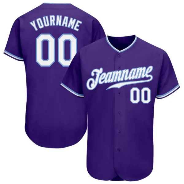 Custom Purple Baseball Jersey with White-Light Blue