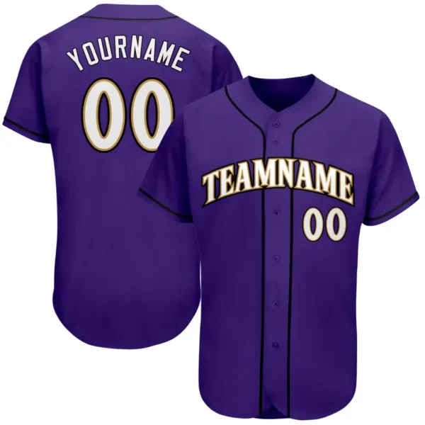 Custom Purple Baseball Jersey with White-Old Gold