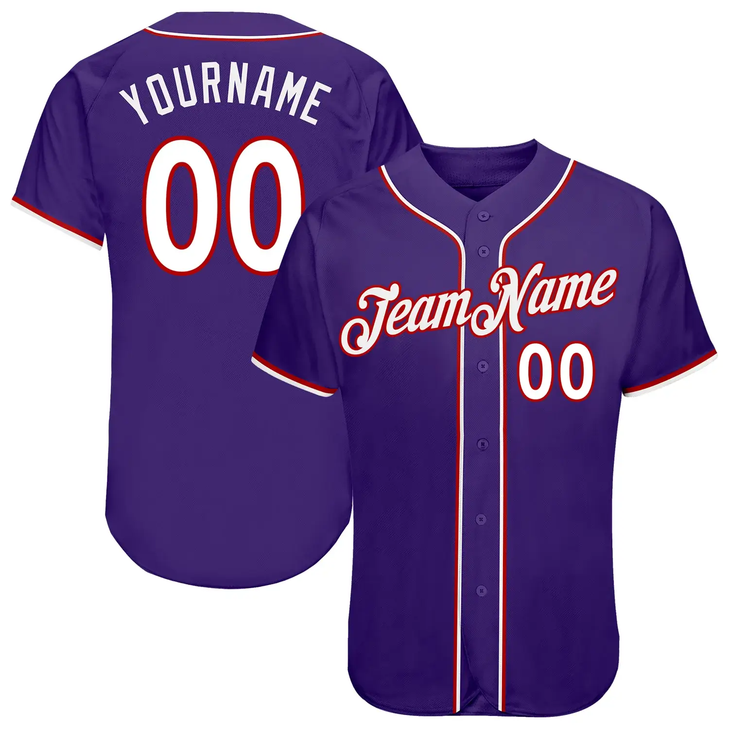 Custom Purple Baseball Jersey with White-Red