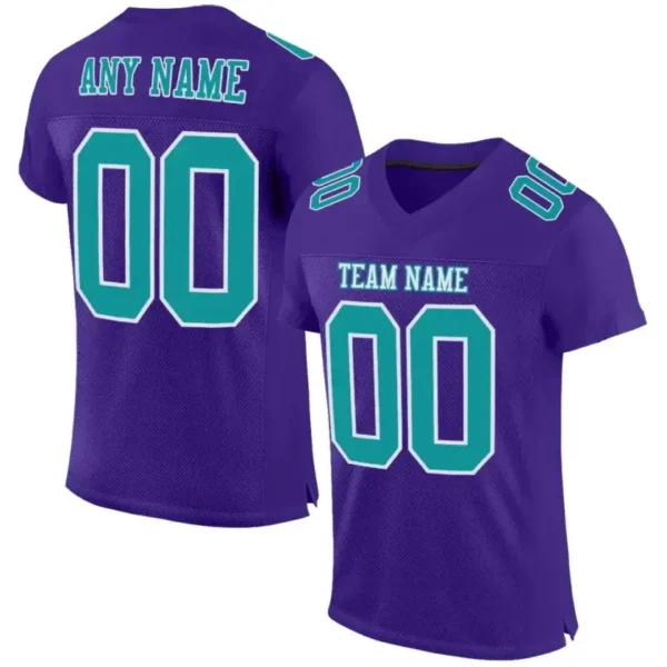 Custom Purple Mesh Football Jersey with Aqua
