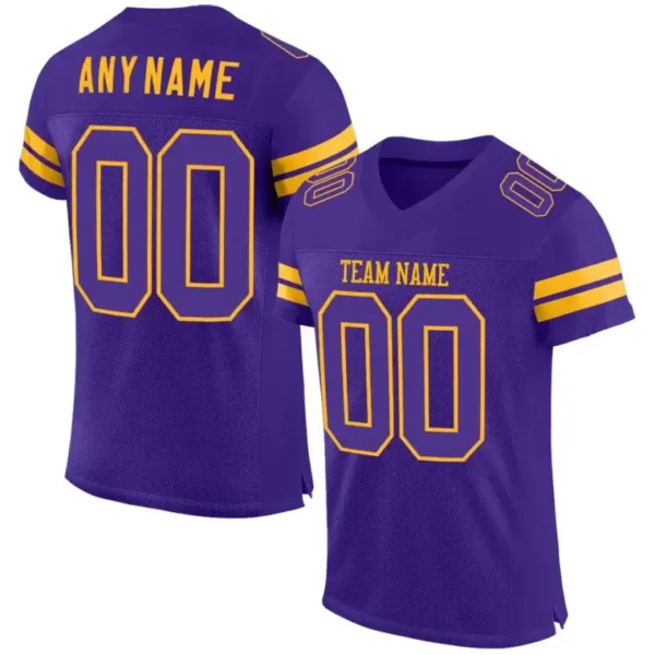 Custom Purple Mesh Football Jersey with Gold
