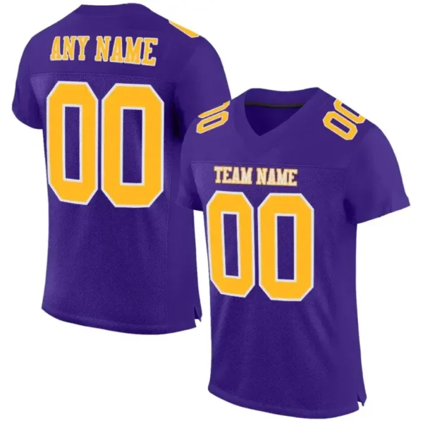 Custom Purple Mesh Football Jersey with Gold-White