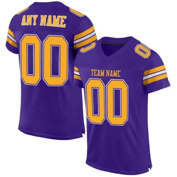 Custom Purple Mesh Football Jersey with Gold-White