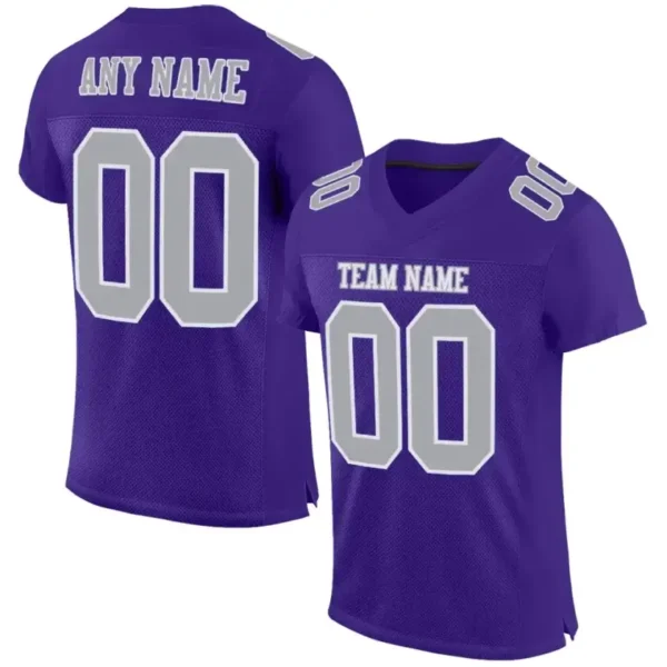 Custom Purple Mesh Football Jersey with Gray