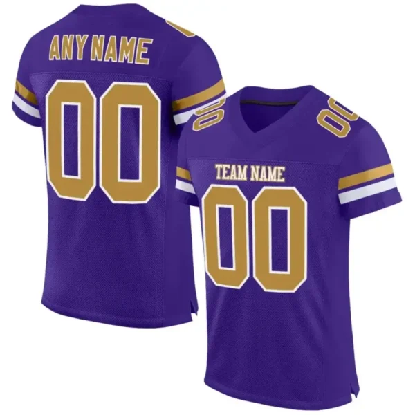 Custom Purple Mesh Football Jersey with Old Gold-White