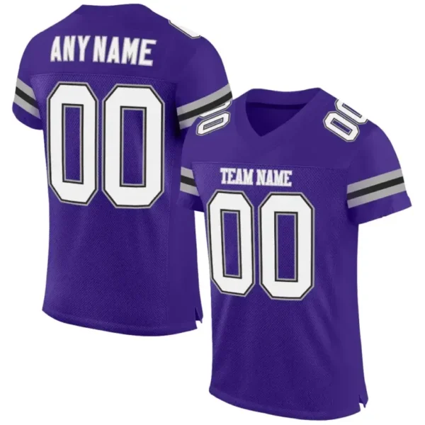 Custom Purple Mesh Football Jersey with White-Gray
