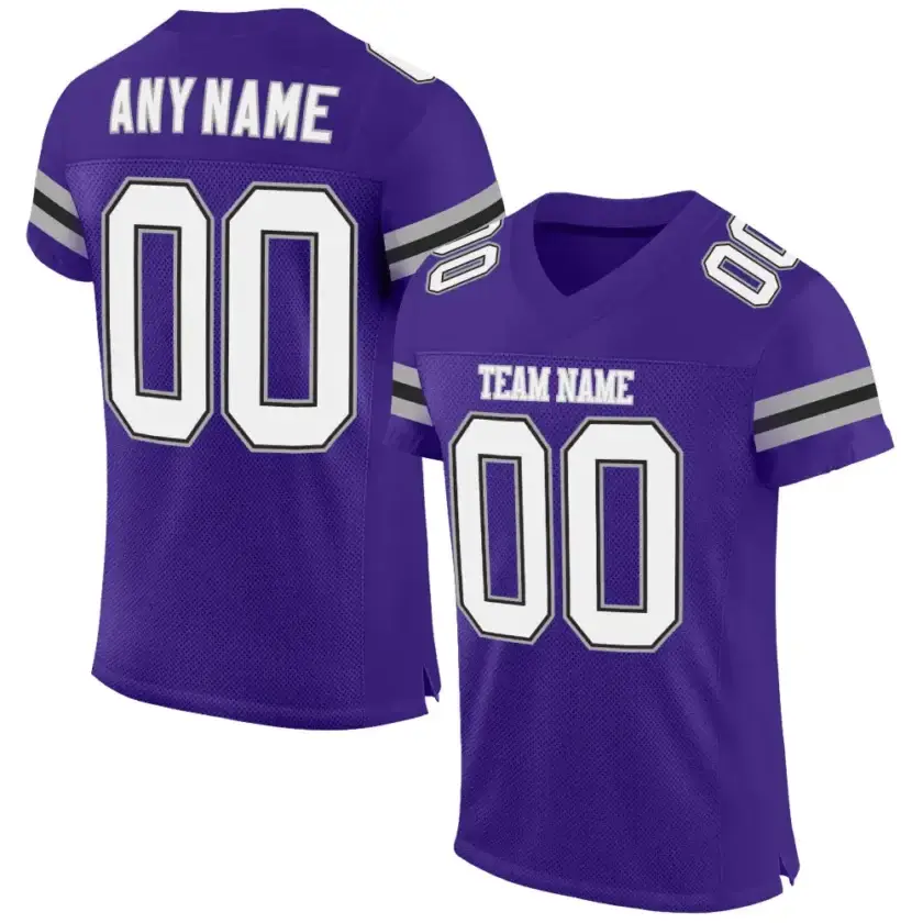 Custom Purple Mesh Football Jersey with White-Gray